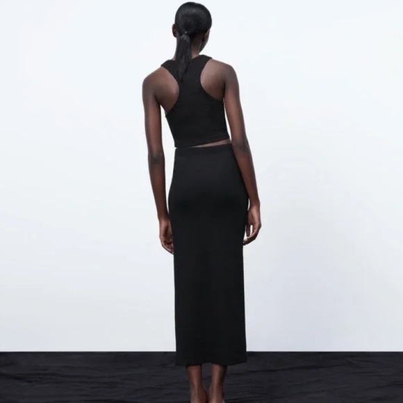 ZARA Pencil Basic Skirt Midi Casual Side Split Ribbed Knit Bodycon Skirt - Picture 4 of 8